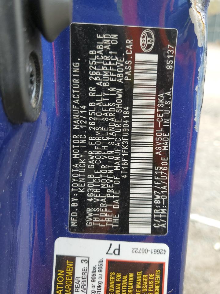 2015 Toyota Camry Le VIN: 4T1BF1FK3FU904184 Lot: 52971255