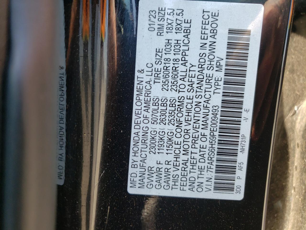 2023 Honda Cr-V Sport VIN: 7FARS6H59PE009493 Lot: 55139505