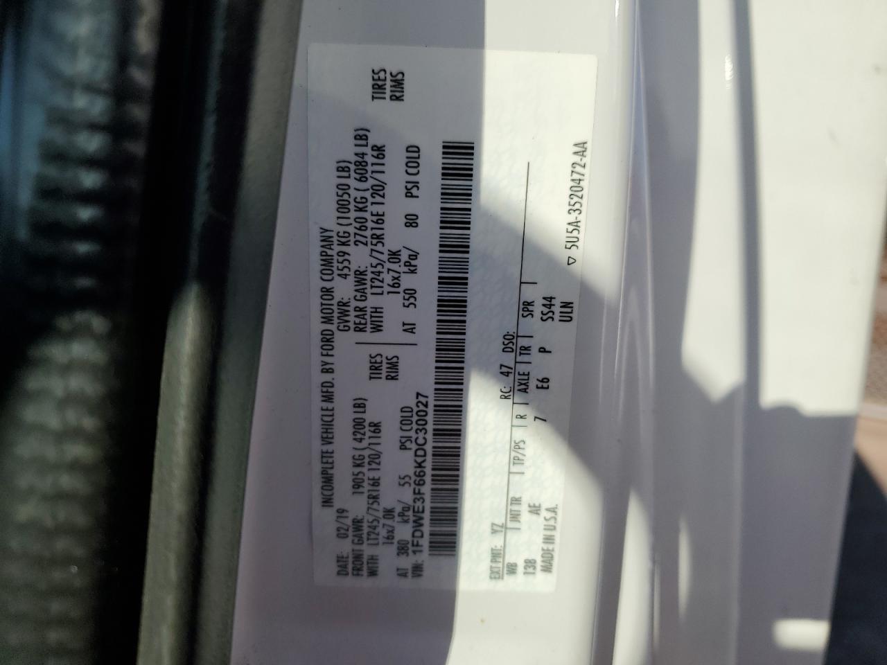 1FDWE3F66KDC30027 FORD ALL Models 2019