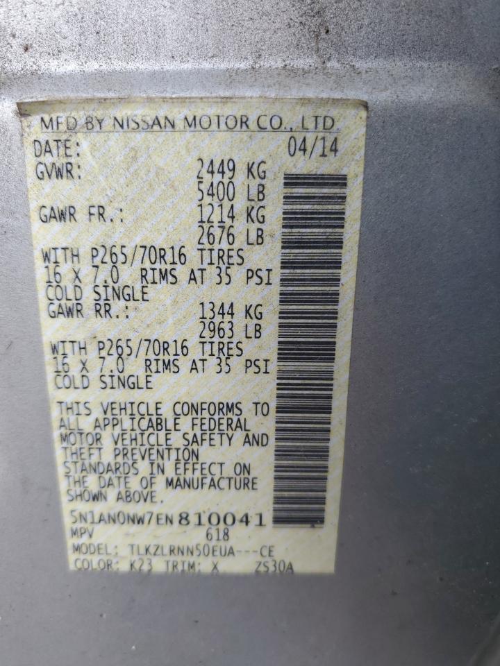 2014 Nissan Xterra X VIN: 5N1AN0NW7EN810041 Lot: 54109245