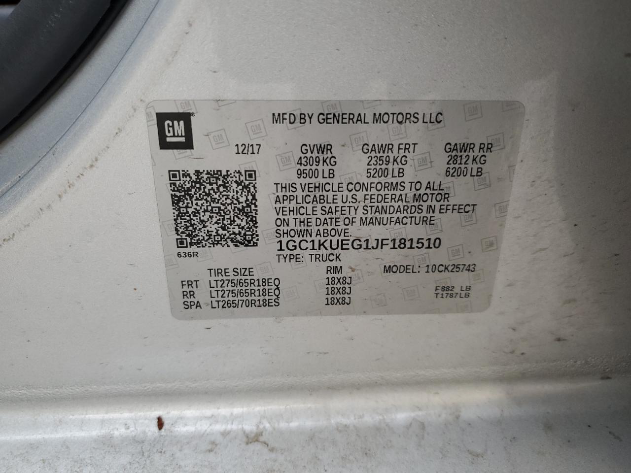 1GC1KUEG1JF181510 CHEVROLET ALL Models 2018