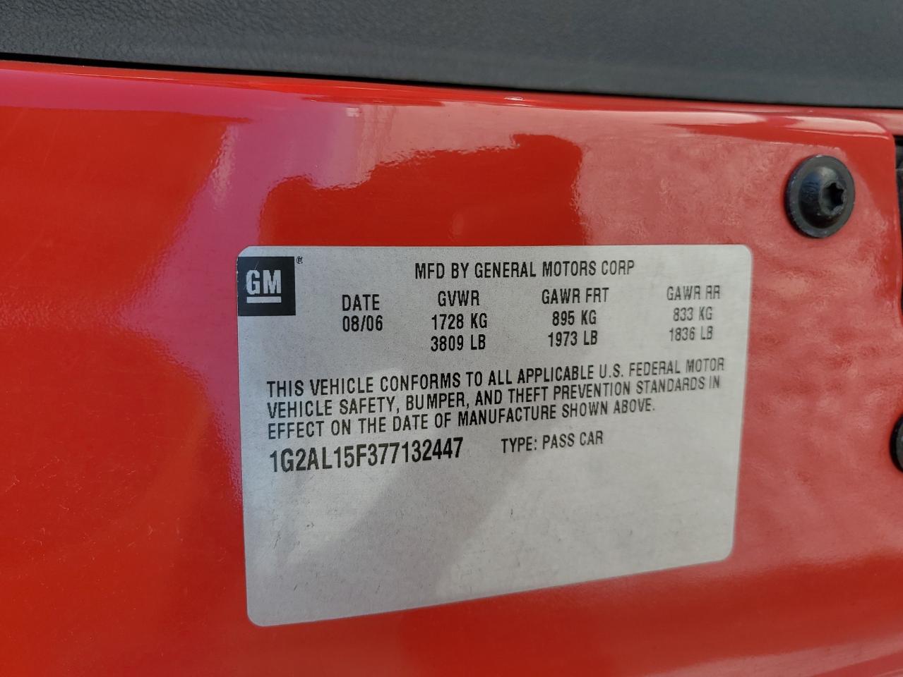 2007 Pontiac G5 VIN: 1G2AL15F377132447 Lot: 54859665