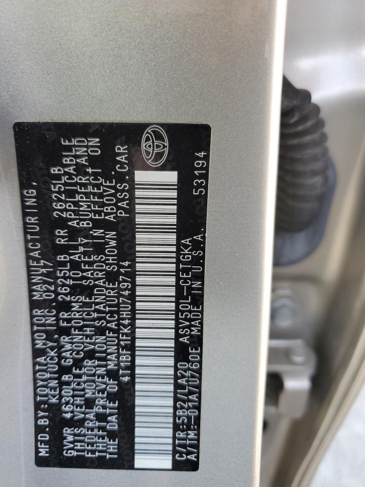 4T1BF1FK4HU749714 TOYOTA CAMRY 2017