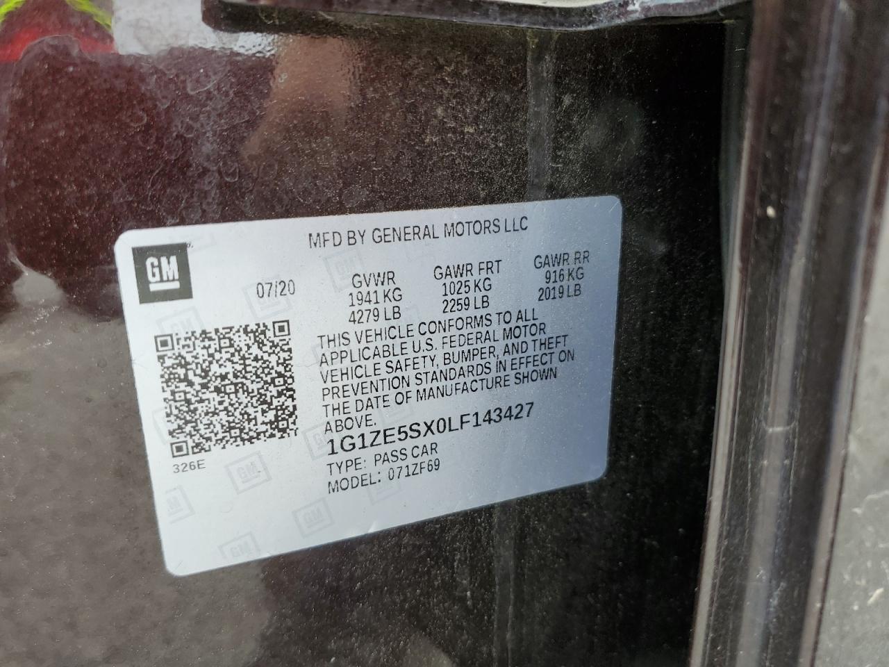 1G1ZE5SX0LF143427 CHEVROLET MALIBU 2020