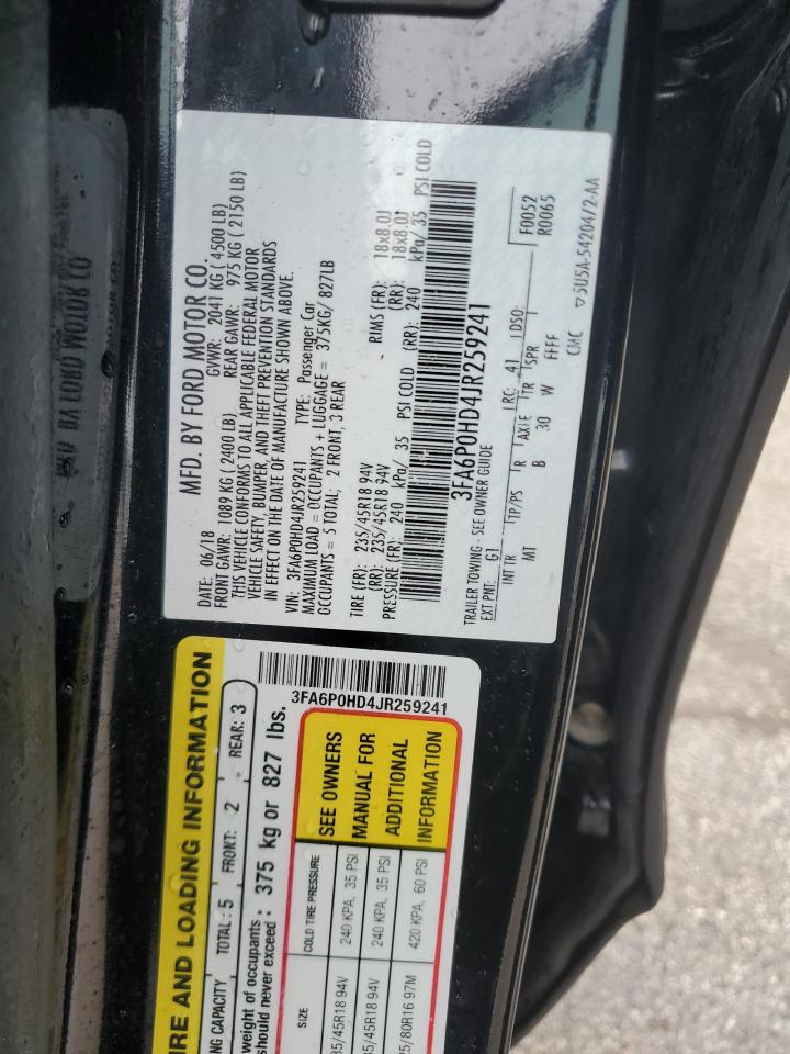 3FA6P0HD4JR259241 FORD FUSION 2018