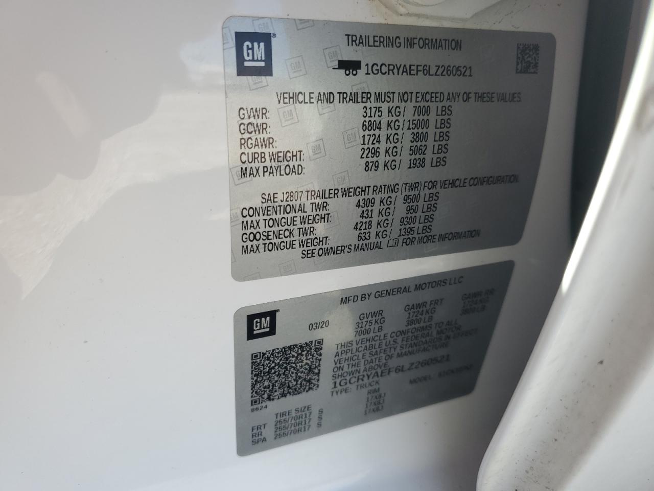 1GCRYAEF6LZ260521 CHEVROLET ALL Models 2020