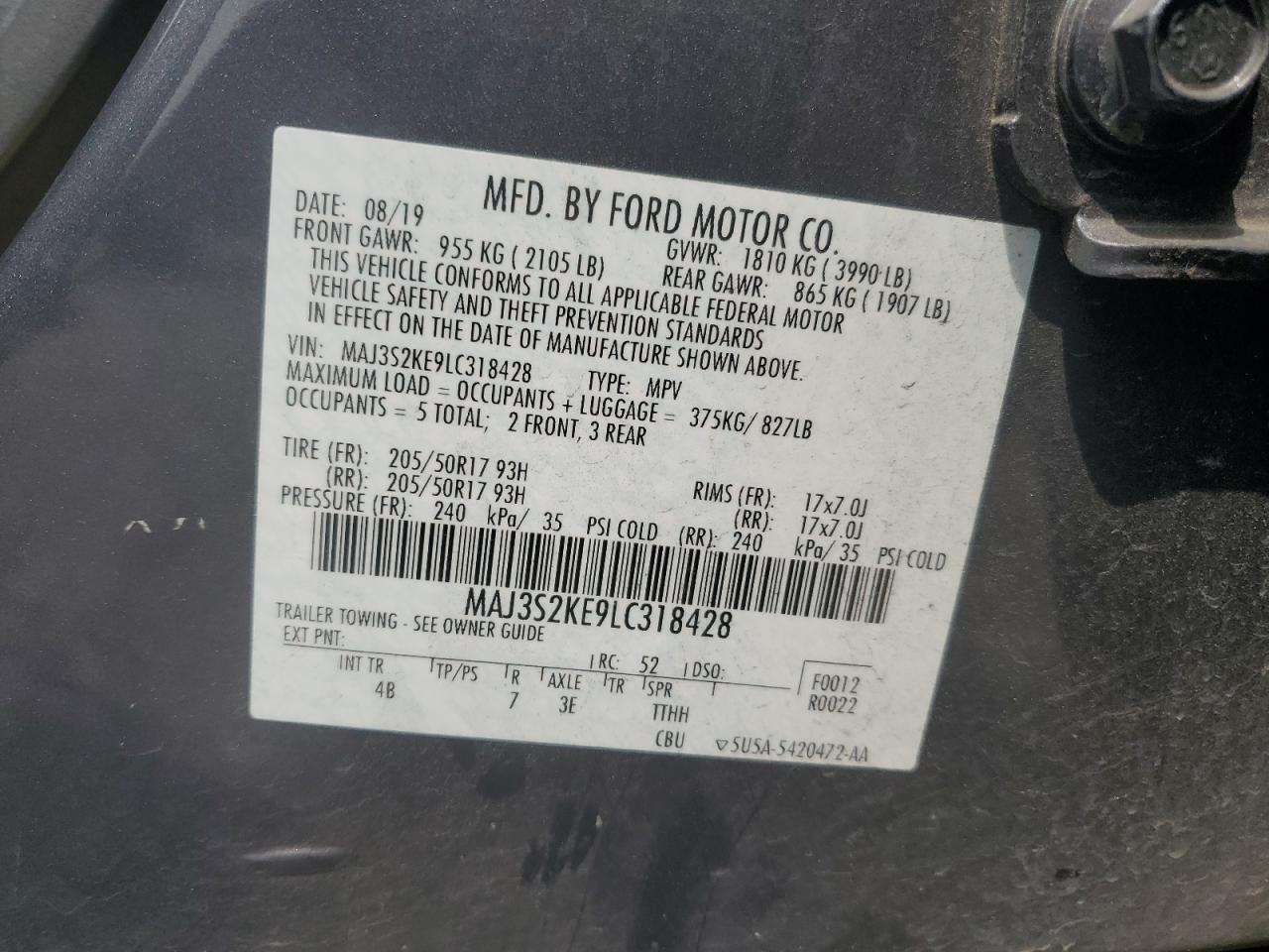 MAJ3S2KE9LC318428 FORD ECOSPORT 2020