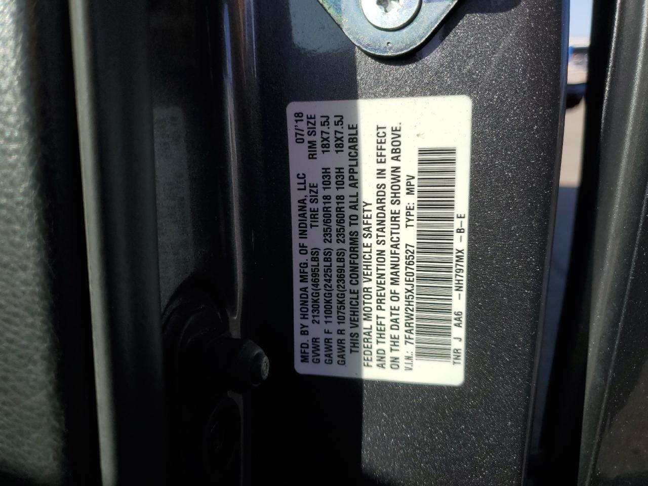 7FARW2H5XJE076527 HONDA CRV 2018