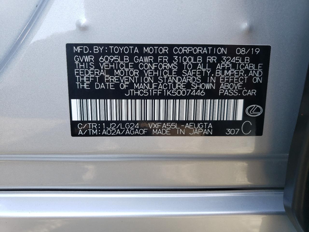 JTHC51FF1K5007446 LEXUS LS500 2019