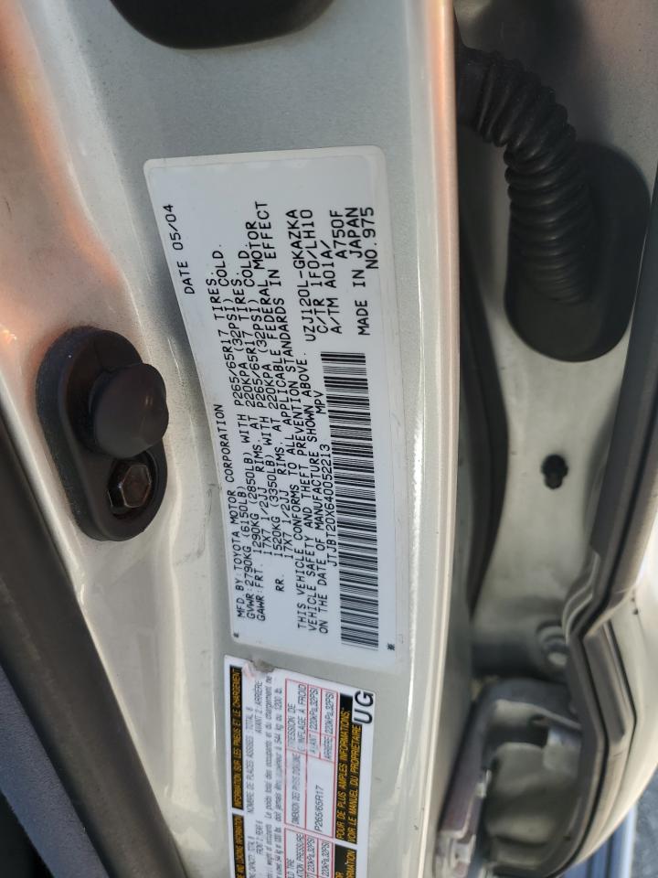 2004 Lexus Gx 470 VIN: JTJBT20X640052213 Lot: 52708415