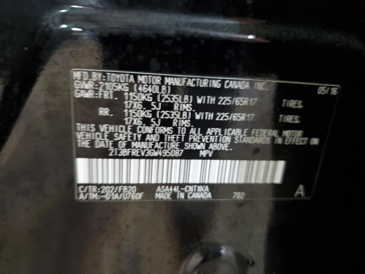2T3BFREV3GW495087 TOYOTA RAV4 2016