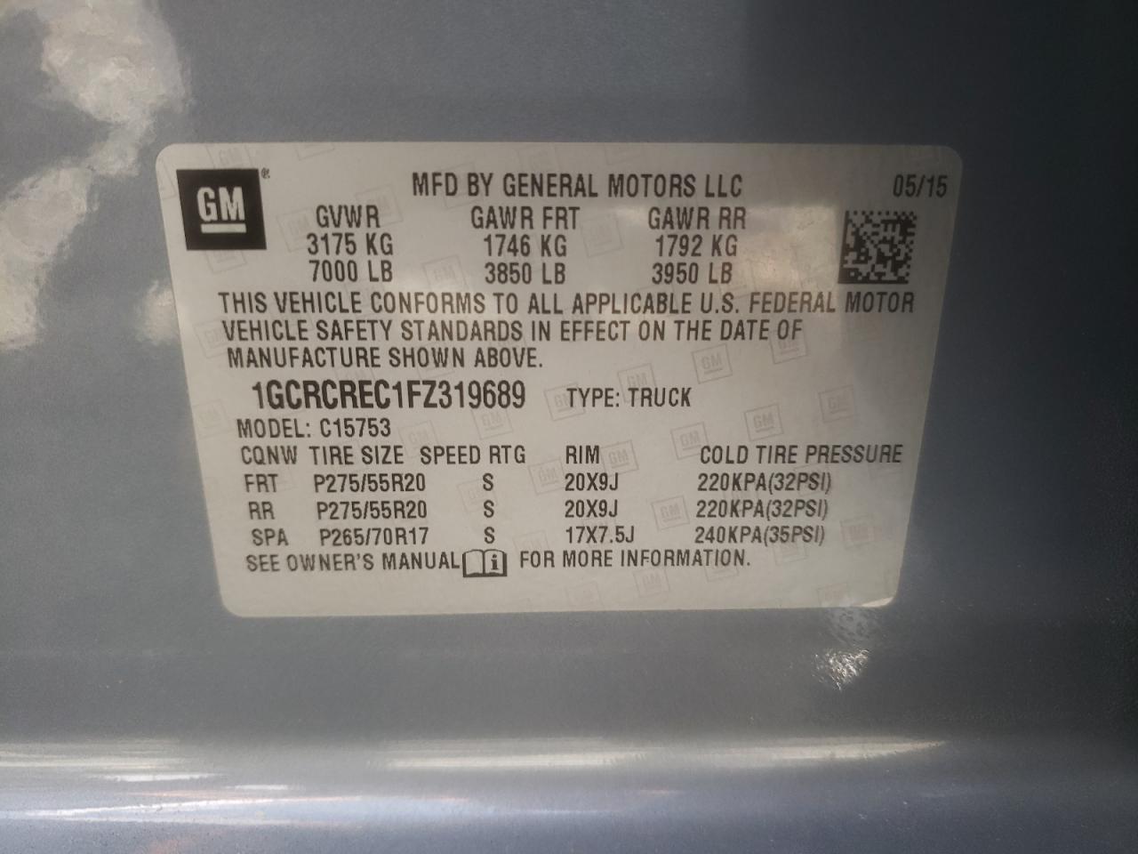 2015 Chevrolet Silverado C1500 Lt VIN: 1GCRCREC1FZ319689 Lot: 52949945