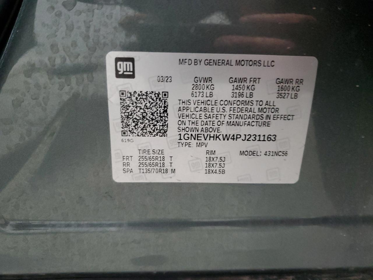 1GNEVHKW4PJ231163 CHEVROLET TRAVERSE 2023