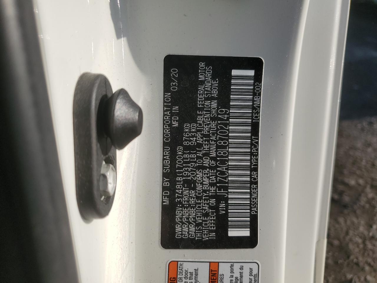 2020 Subaru Brz Limited VIN: JF1ZCAC18L8702149 Lot: 54531335