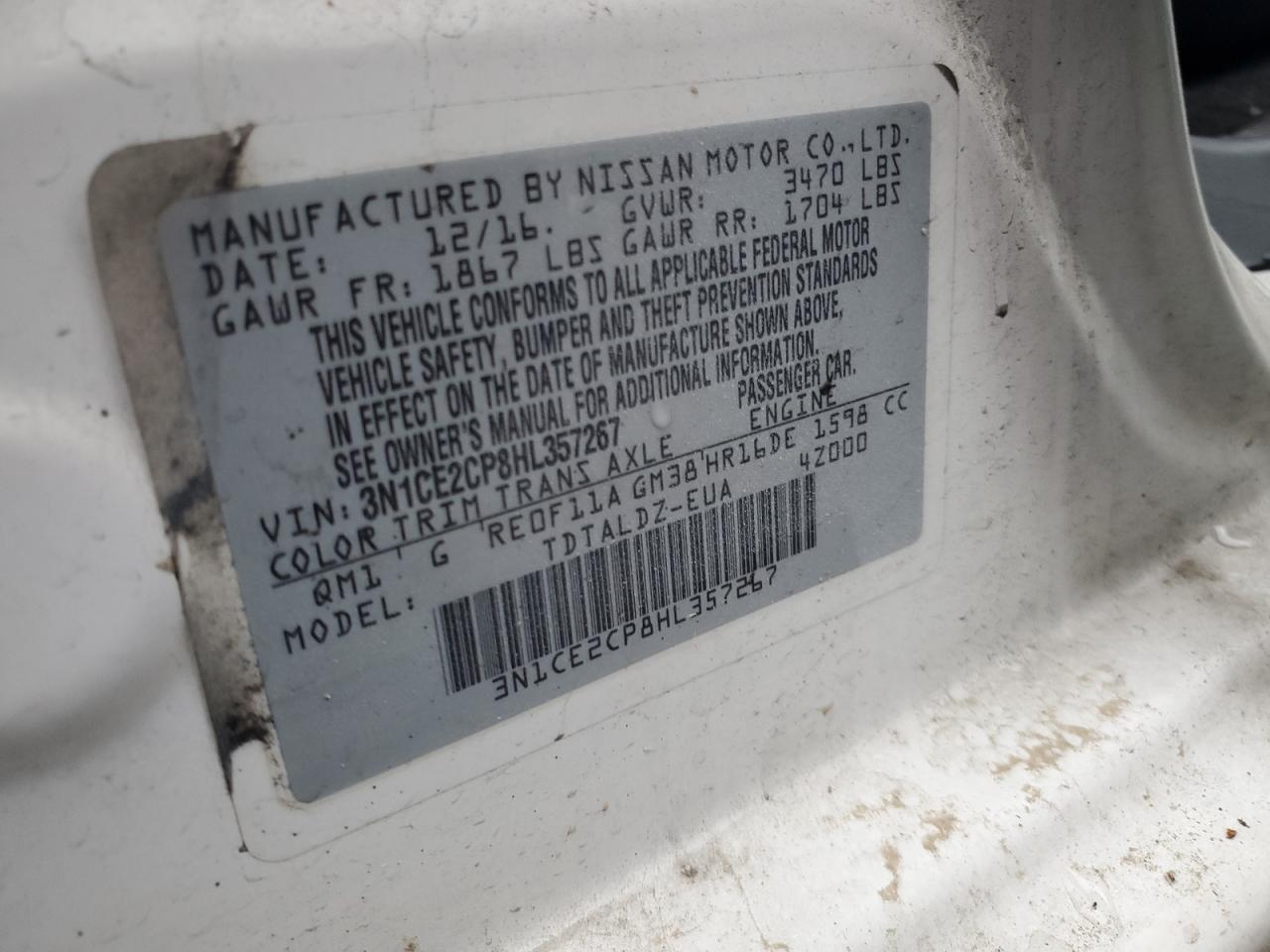 3N1CE2CP8HL357267 NISSAN VERSA 2017