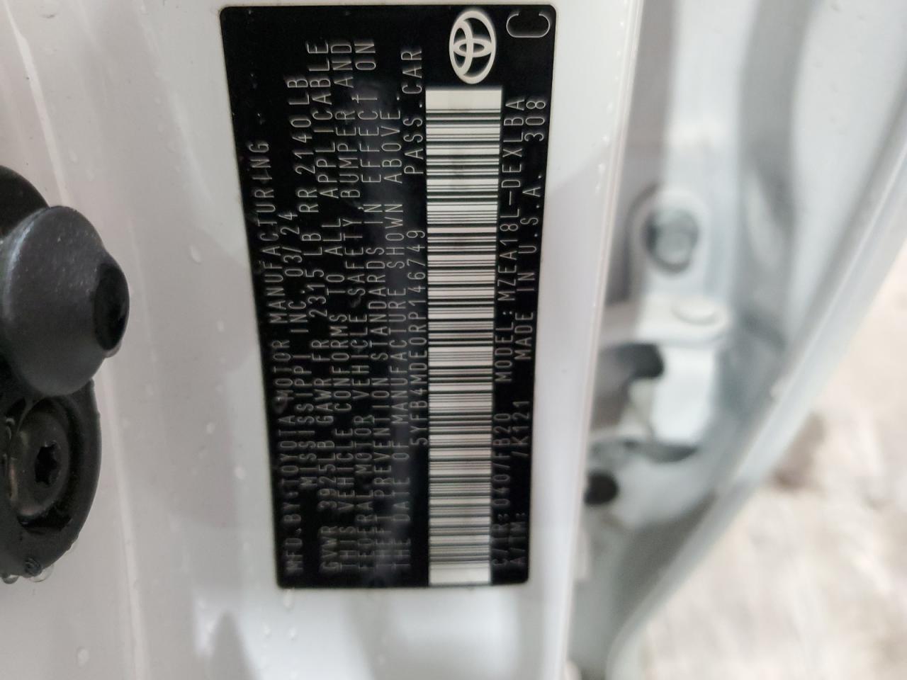 5YFB4MDE0RP146749 TOYOTA COROLLA 2024