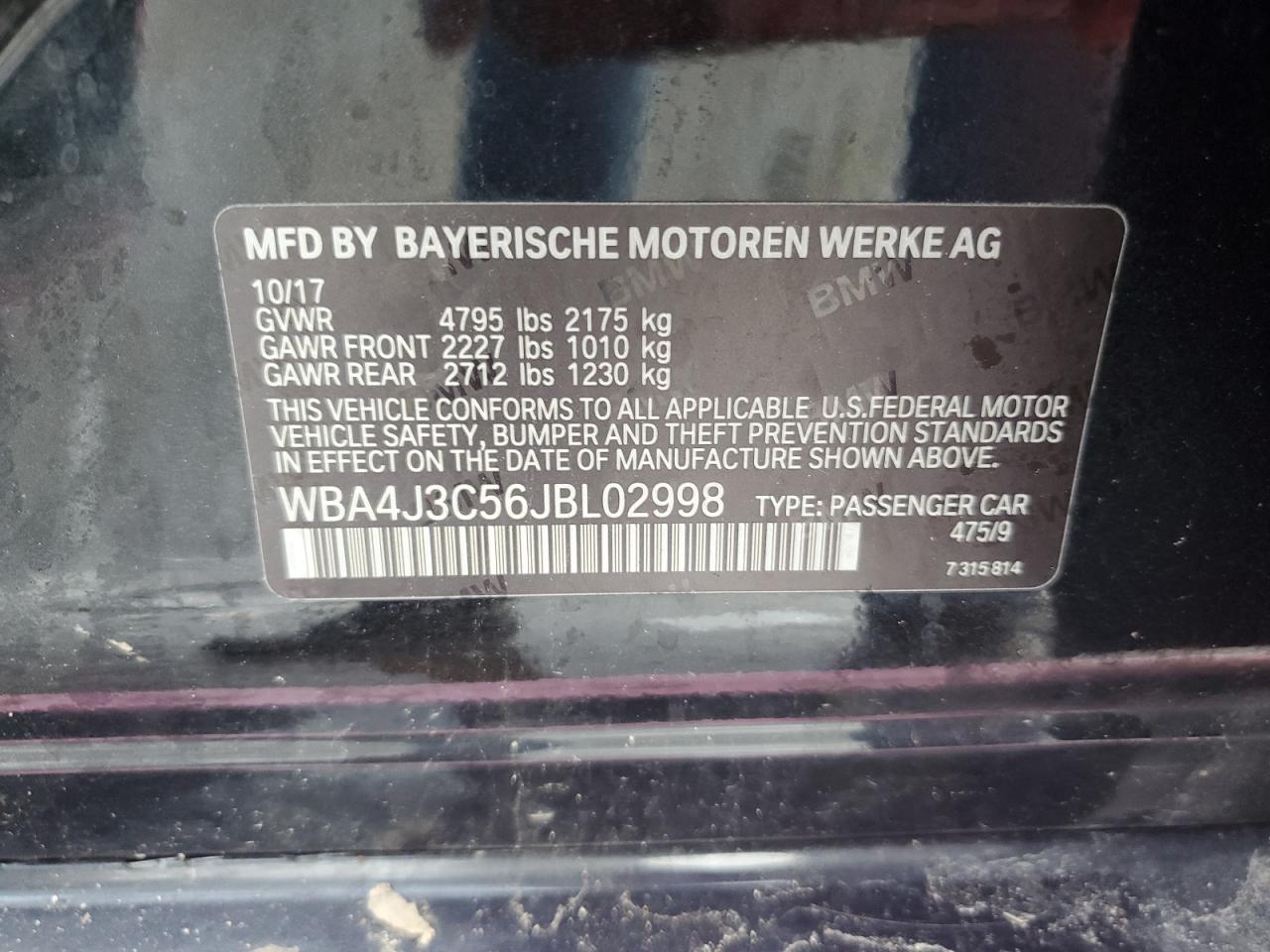 2018 BMW 430Xi Gran Coupe VIN: WBA4J3C56JBL02998 Lot: 51688255