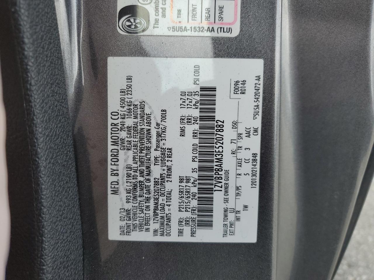 2014 Ford Mustang VIN: 1ZVBP8AM3E5207882 Lot: 51511195