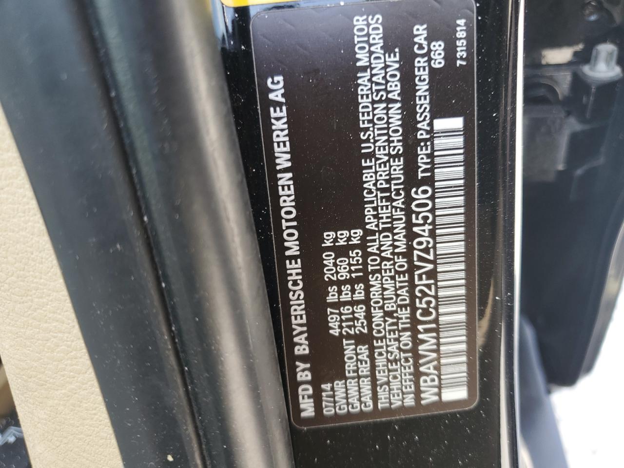 2015 BMW X1 Sdrive28I VIN: WBAVM1C52FVZ94506 Lot: 54533295