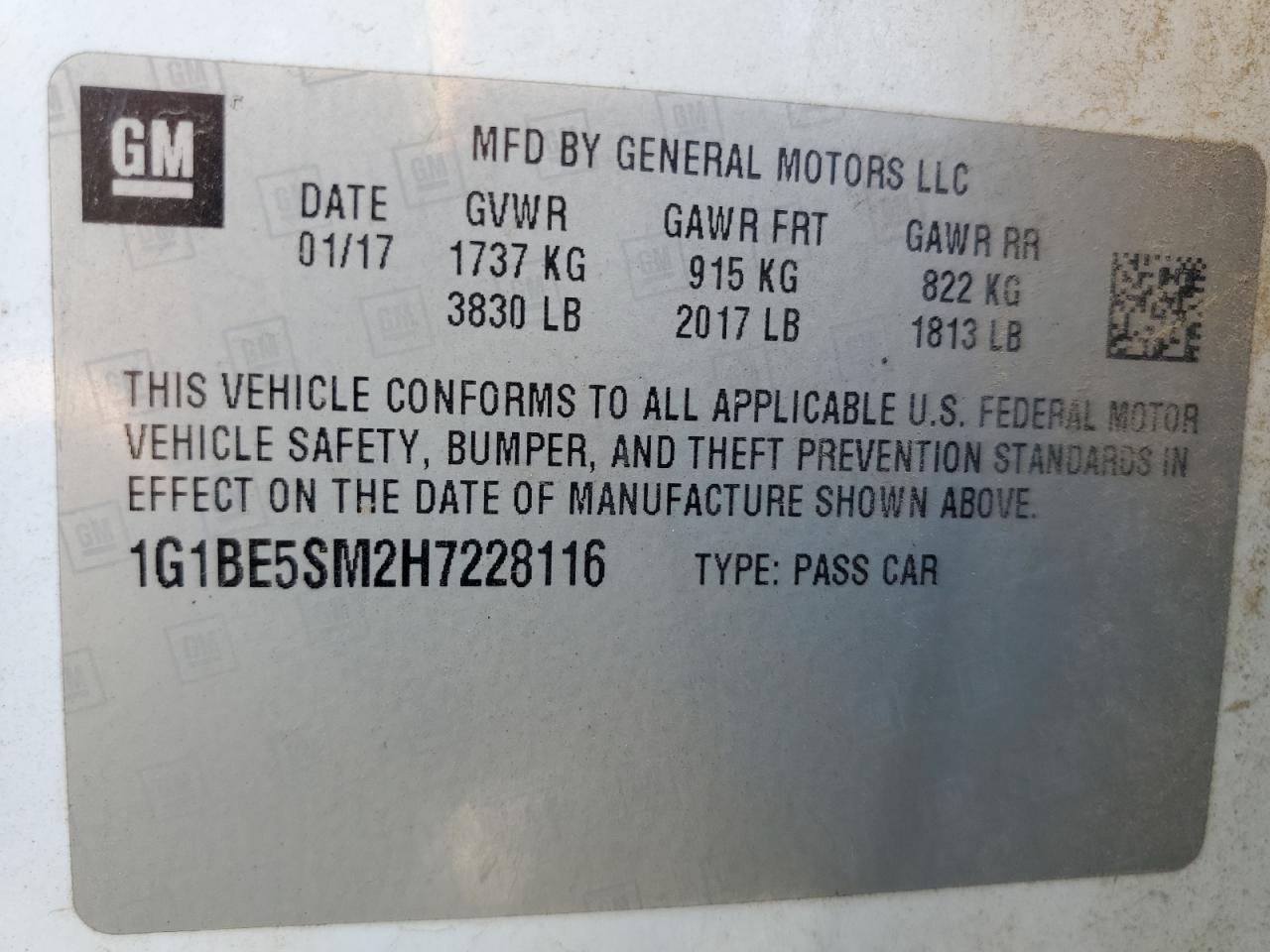 1G1BE5SM2H7228116 CHEVROLET CRUZE 2017