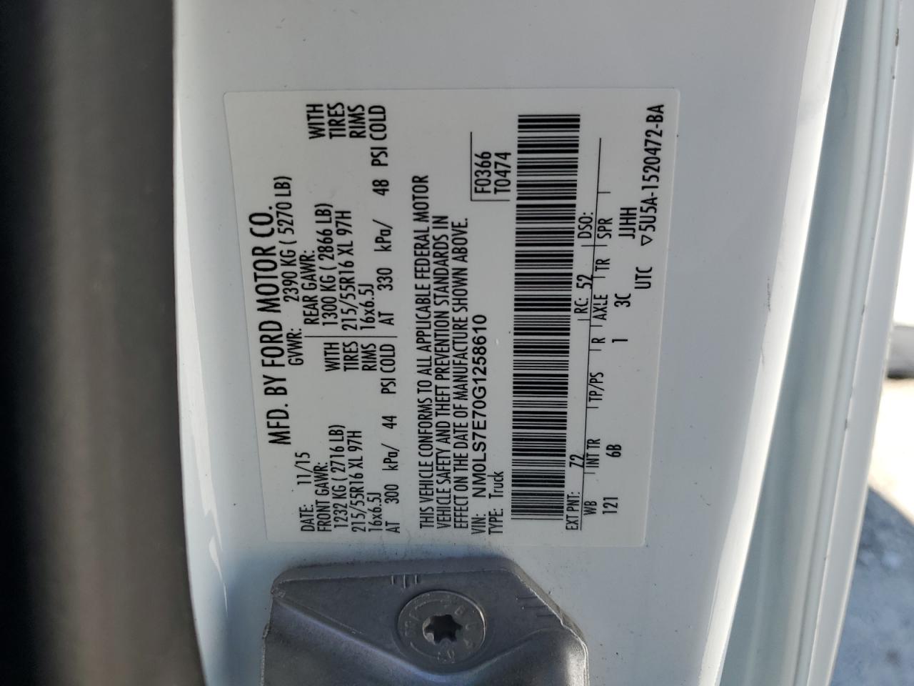 NM0LS7E70G1258610 FORD TRANSIT 2016