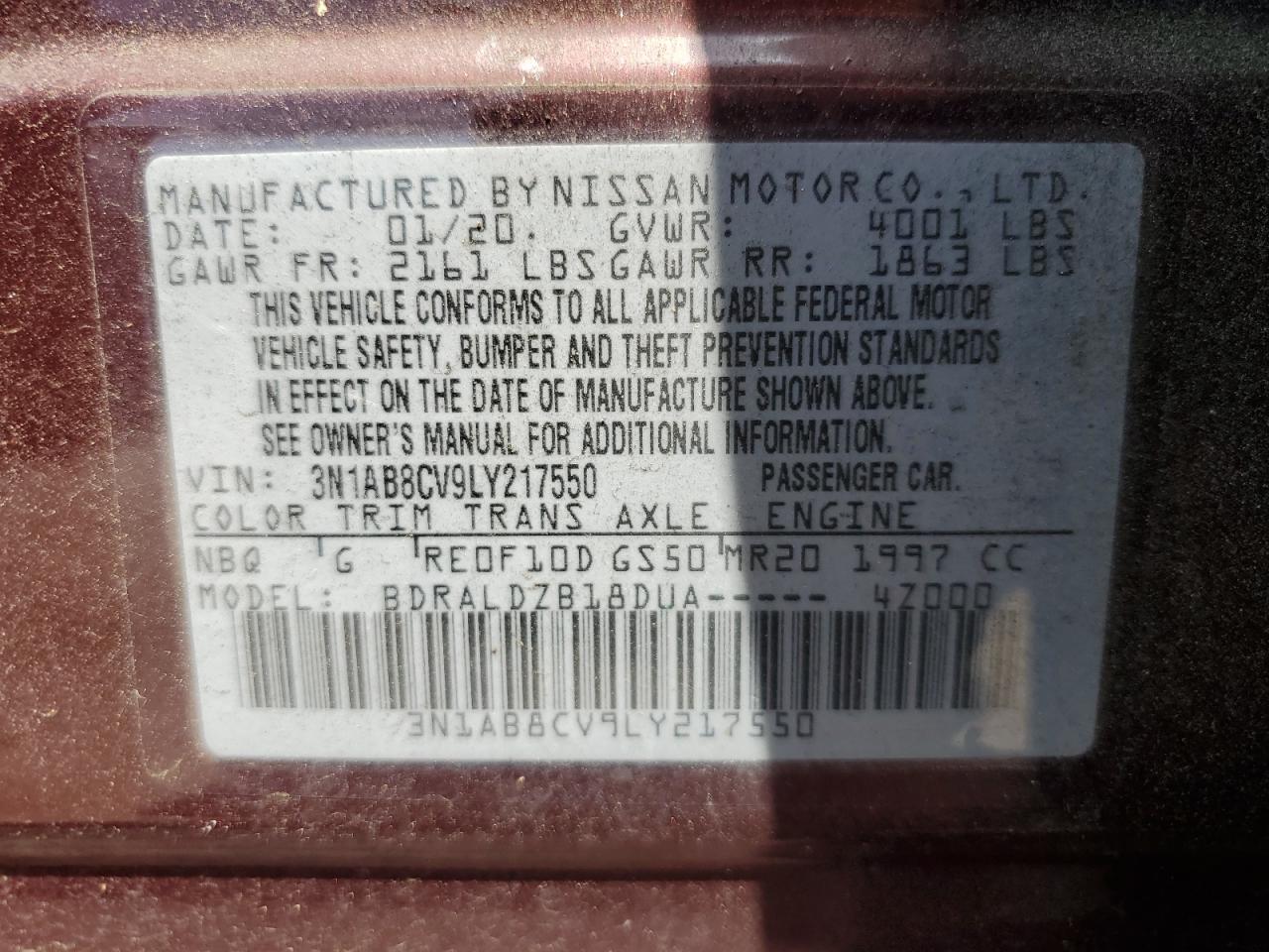 3N1AB8CV9LY217550 NISSAN SENTRA 2020