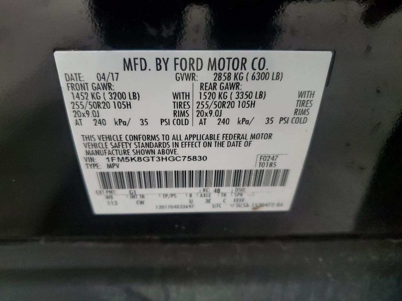 1FM5K8GT3HGC75830 FORD EXPLORER 2017