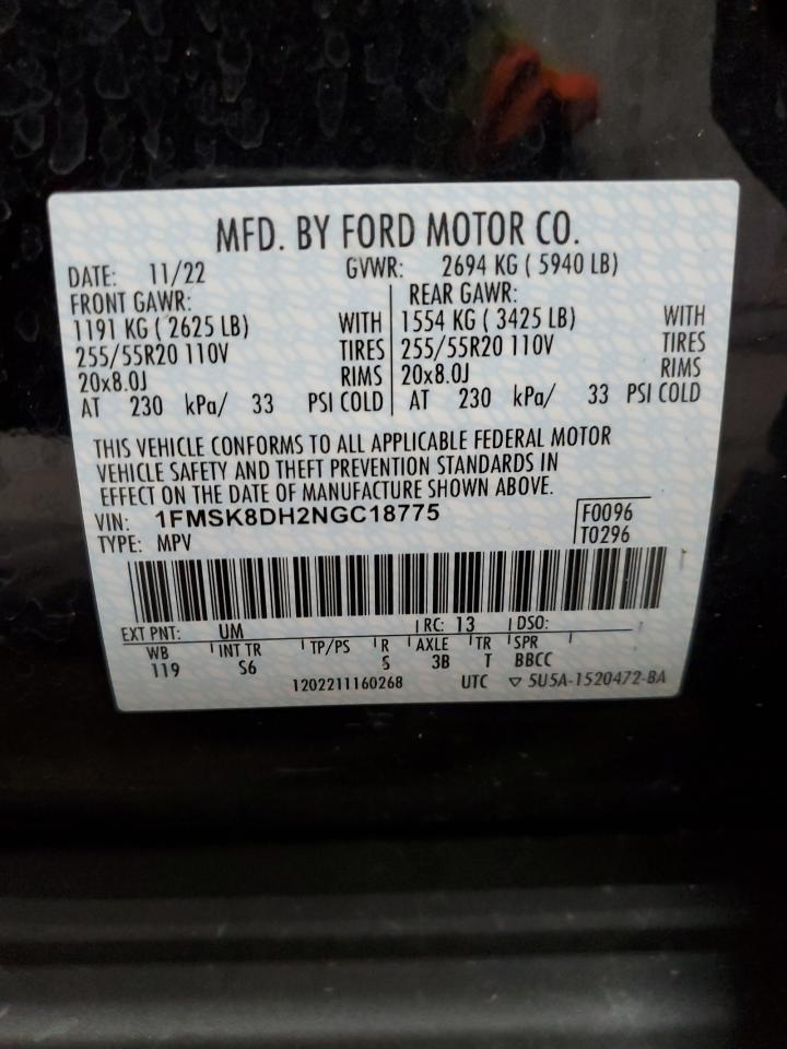 1FMSK8DH2NGC18775 FORD EXPLORER 2022