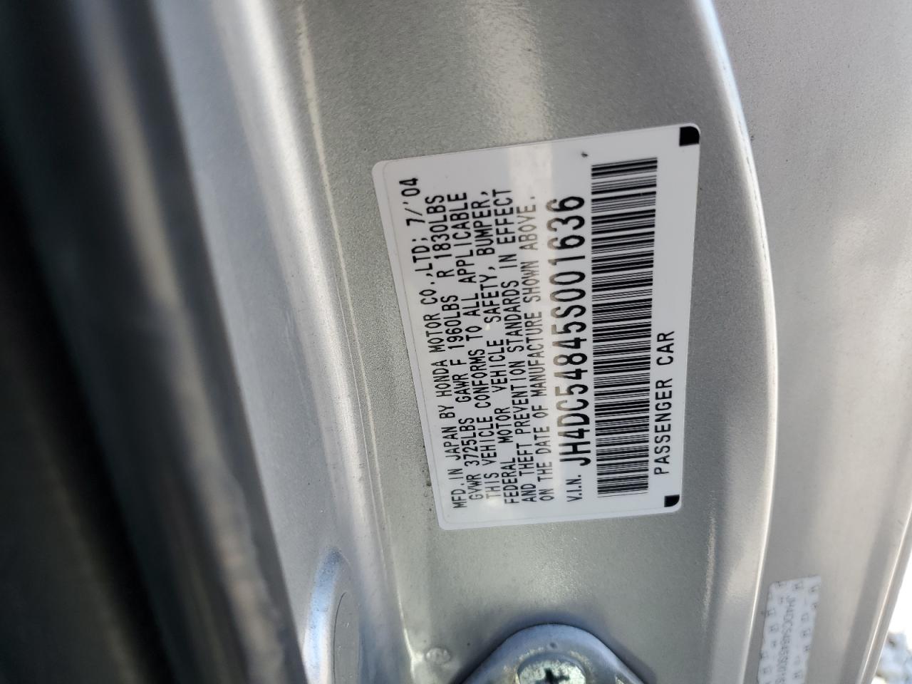 2005 Acura Rsx VIN: JH4DC54845S001636 Lot: 53319145