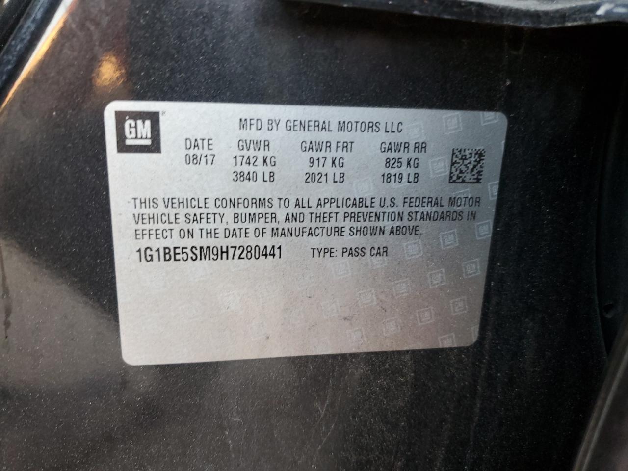 1G1BE5SM9H7280441 CHEVROLET CRUZE 2017