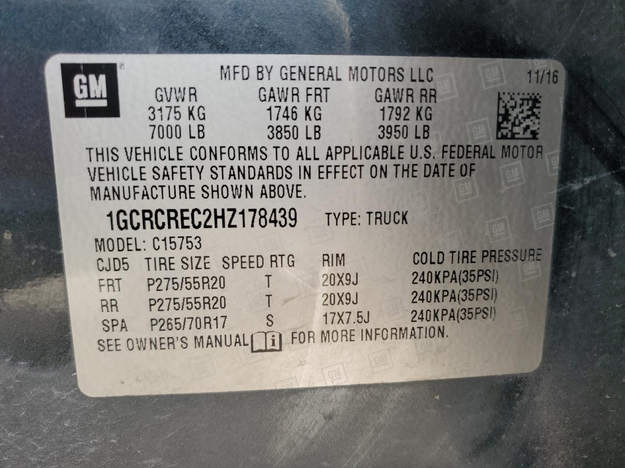 1GCRCREC2HZ178439 CHEVROLET ALL Models 2017