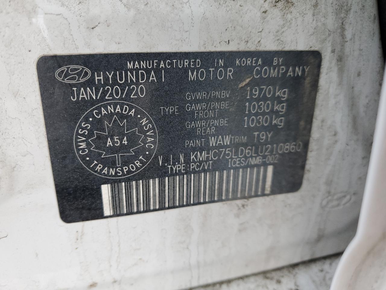 2020 Hyundai Ioniq Sel VIN: KMHC75LD6LU210860 Lot: 52555595