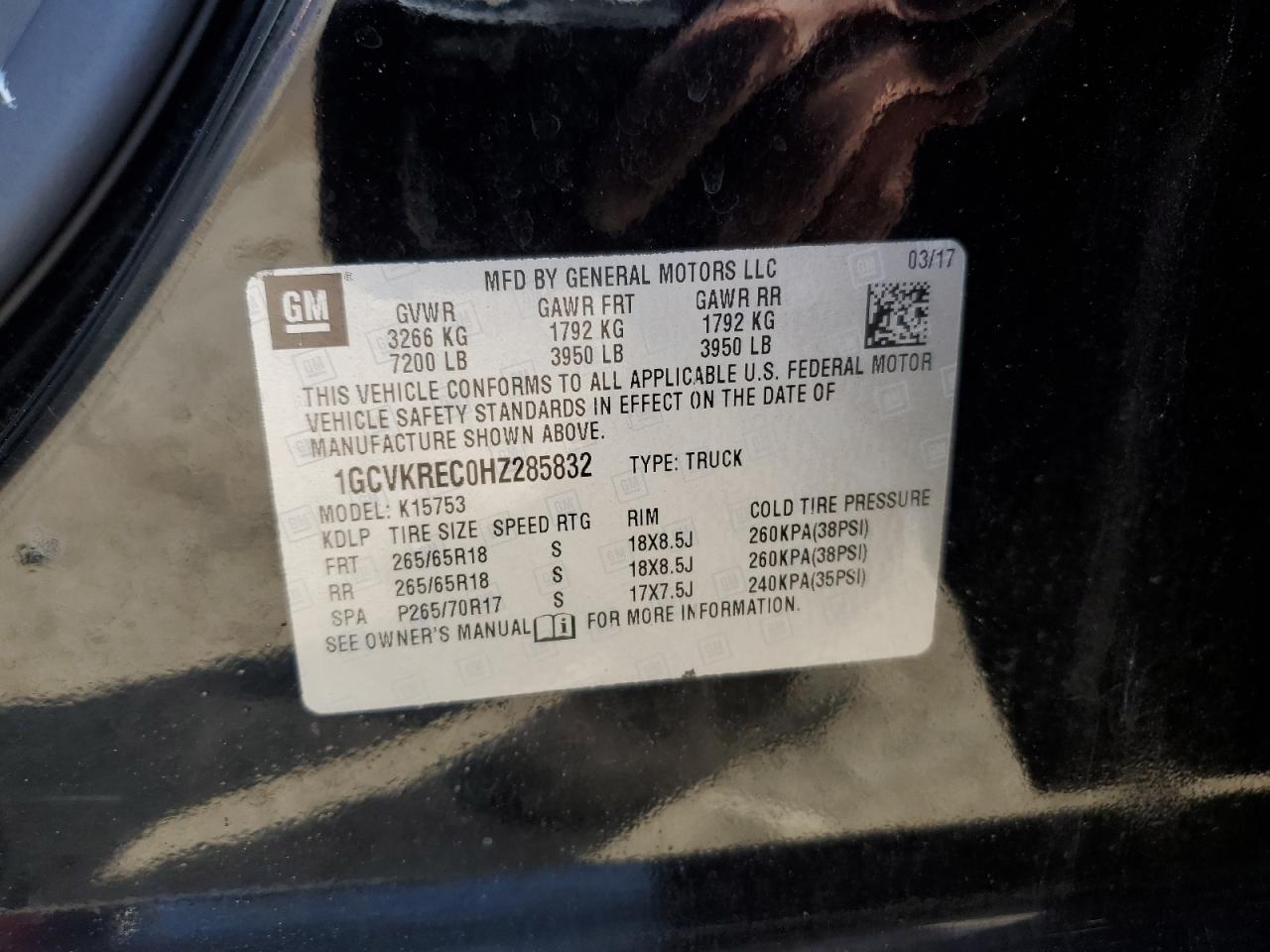 1GCVKREC0HZ285832 CHEVROLET ALL Models 2017