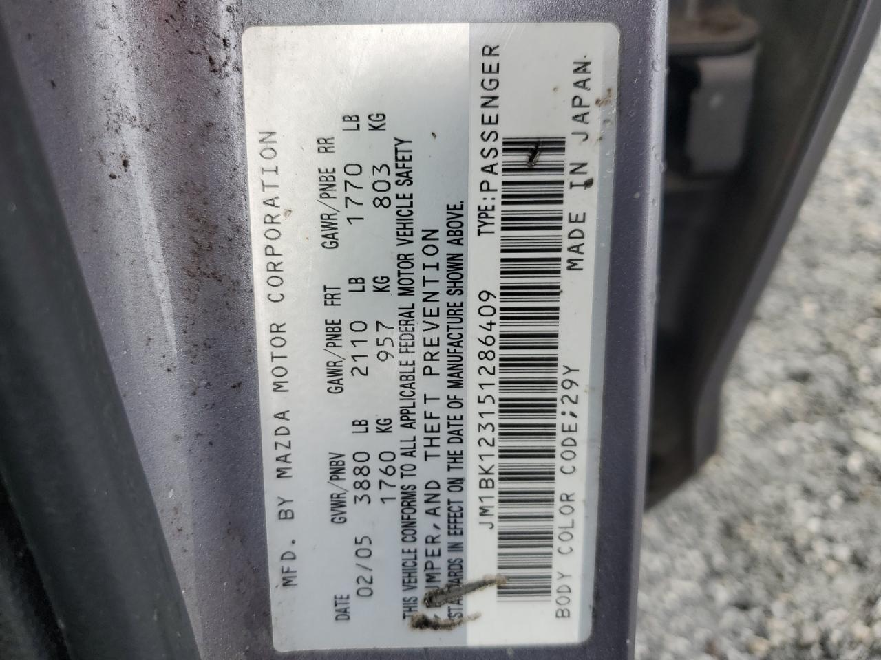 2005 Mazda 3 S VIN: JM1BK123151286409 Lot: 51911245