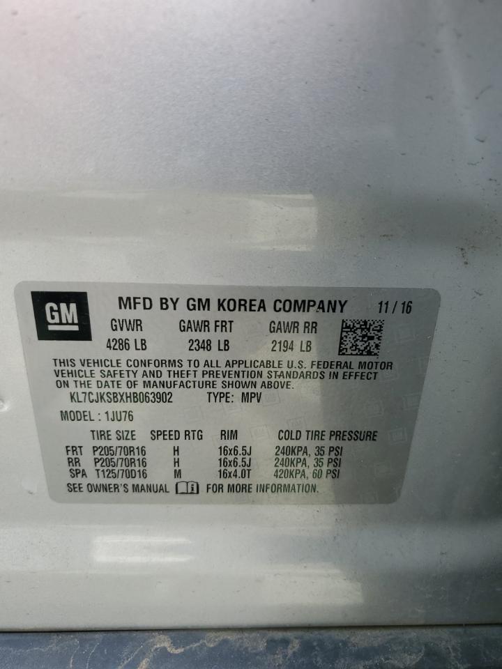 KL7CJKSBXHB063902 CHEVROLET TRAX 2017