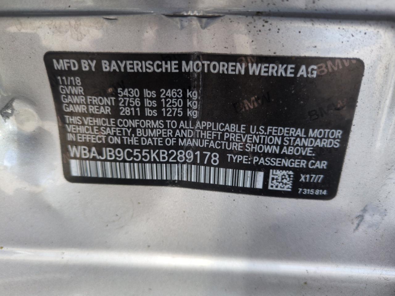2019 BMW M550Xi VIN: WBAJB9C55KB289178 Lot: 54517575