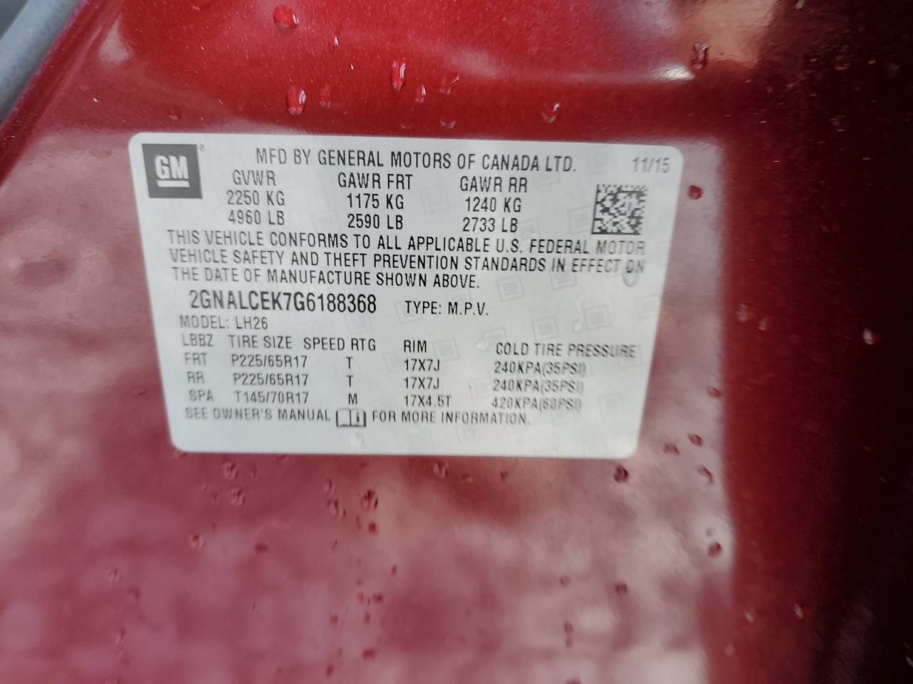 2GNALCEK7G6188368 CHEVROLET EQUINOX 2016