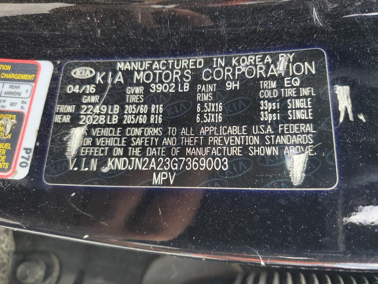 2016 Kia Soul VIN: KNDJN2A23G7369003 Lot: 54868625