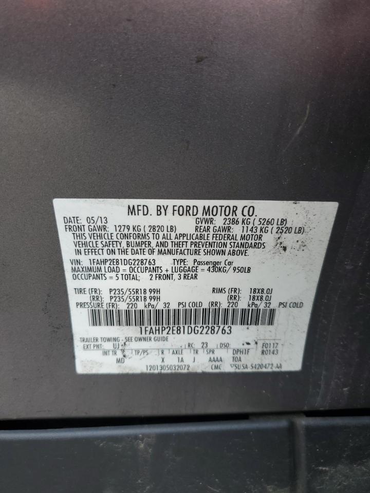 2013 Ford Taurus Sel VIN: 1FAHP2E81DG228763 Lot: 53805175
