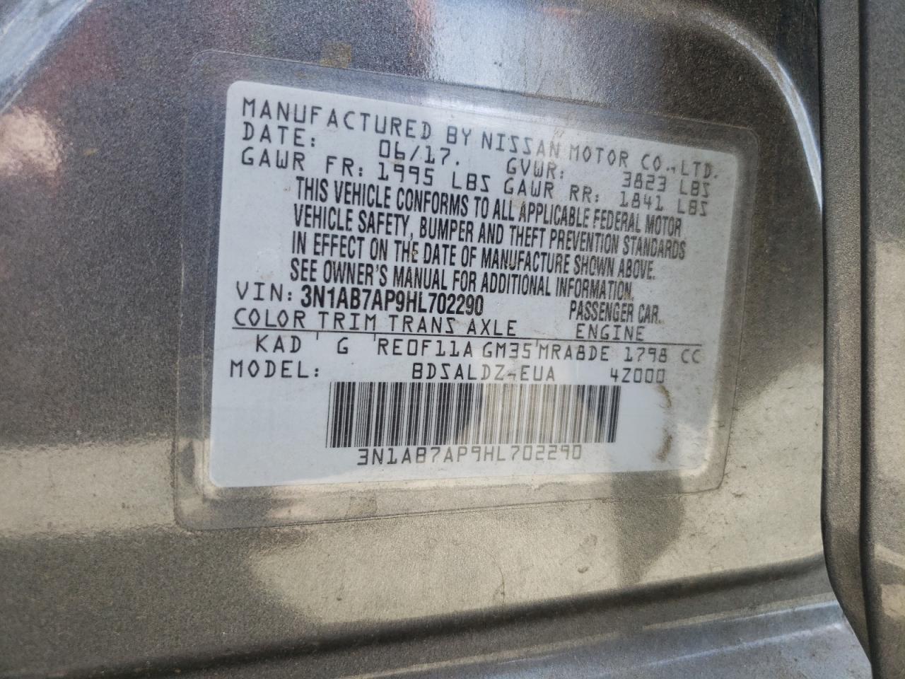 3N1AB7AP9HL702290 NISSAN SENTRA 2017
