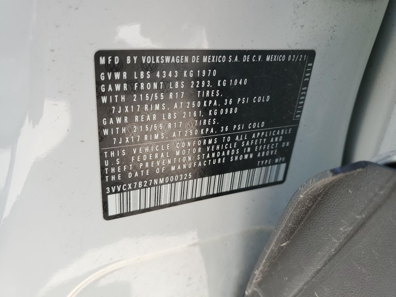 2022 Volkswagen Taos S VIN: 3VVCX7B27NM000325 Lot: 52256975