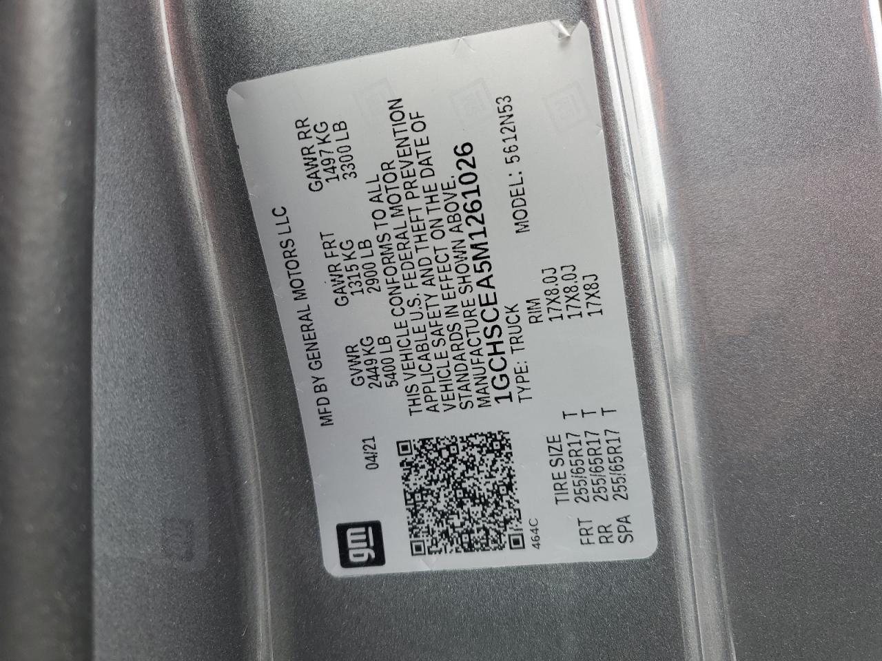 1GCHSCEA5M1261026 CHEVROLET COLORADO 2021