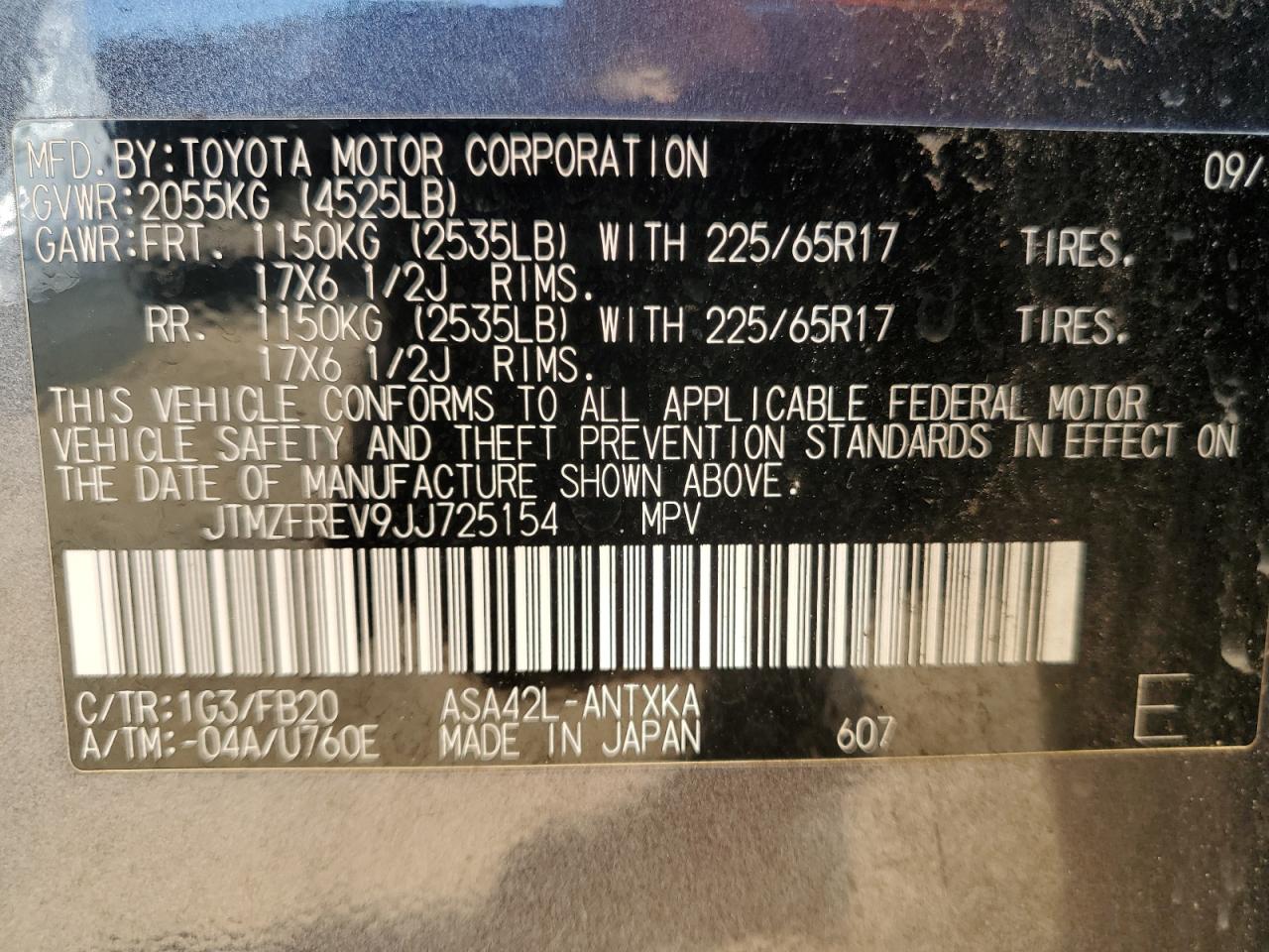 JTMZFREV9JJ725154 TOYOTA RAV4 2018