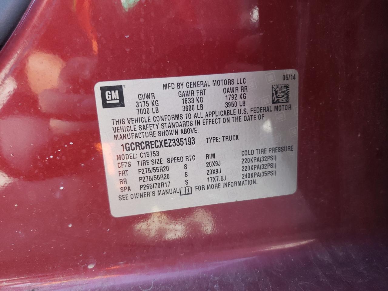 2014 Chevrolet Silverado C1500 Lt VIN: 1GCRCRECXEZ335193 Lot: 55125585