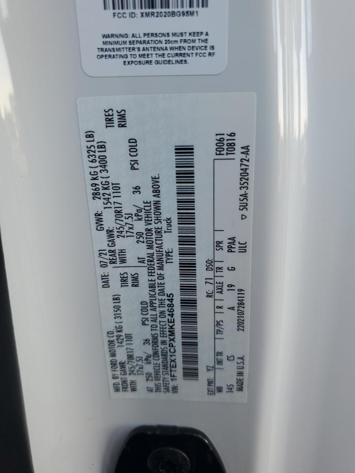 1FTEX1CPXMKE46845 FORD F-150 2021