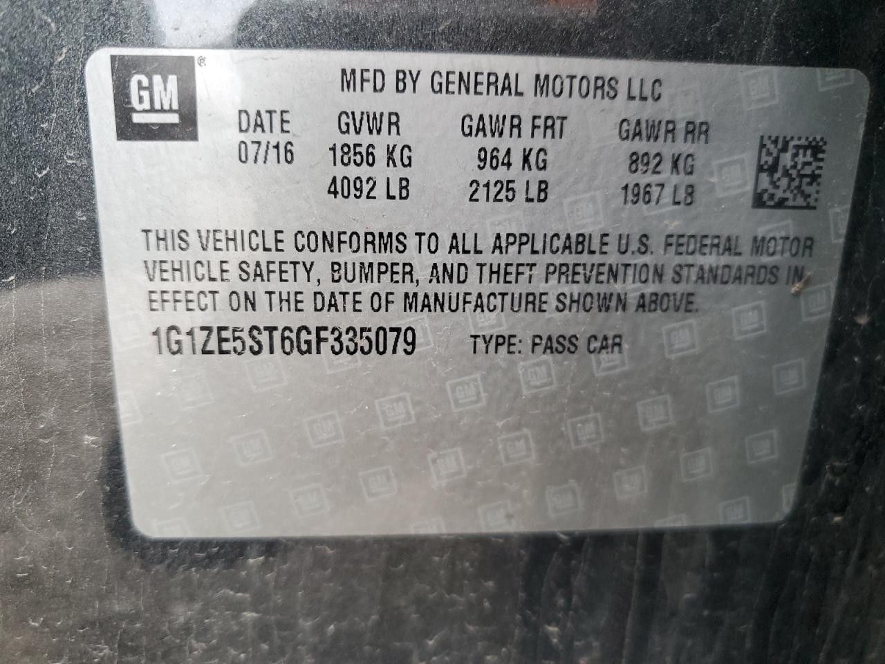 1G1ZE5ST6GF335079 CHEVROLET MALIBU 2016