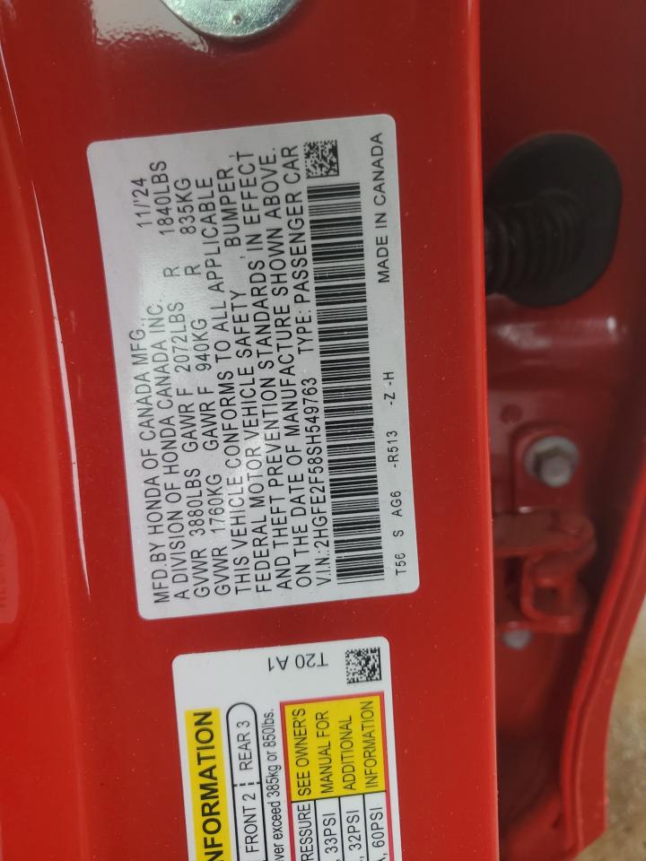 2HGFE2F58SH549763 HONDA CIVIC 2025