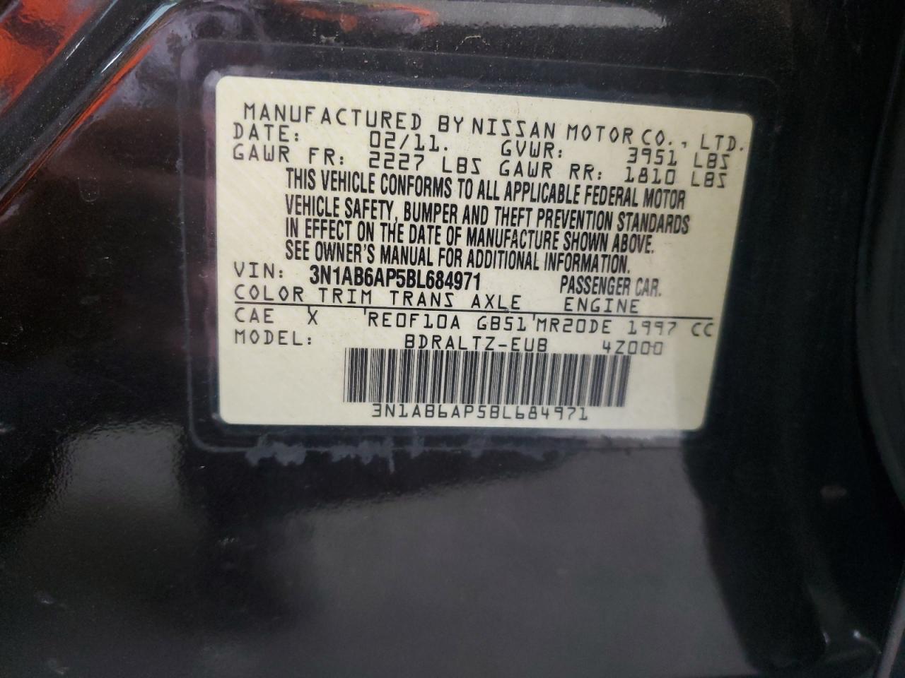 2011 Nissan Sentra 2.0 VIN: 3N1AB6AP5BL684971 Lot: 54653325