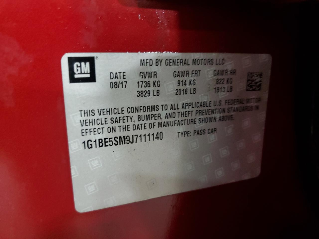 2018 Chevrolet Cruze Lt VIN: 1G1BE5SM9J7111140 Lot: 52122515