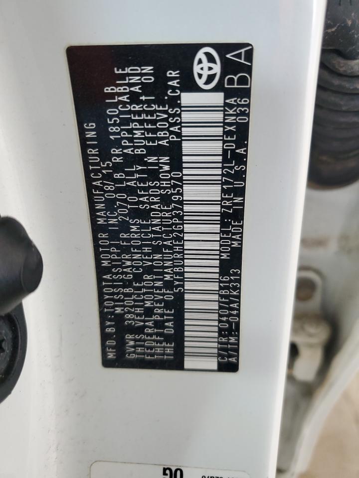 5YFBURHE2GP379570 TOYOTA COROLLA 2016